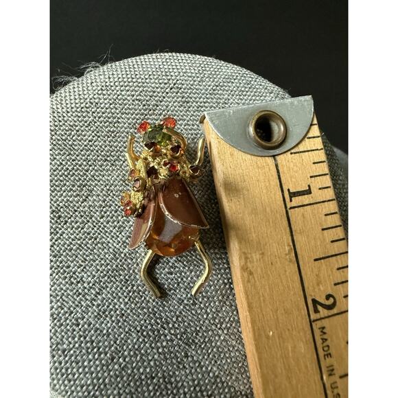 Vintage Rhinestone Enamel Bug Insect Brooch Pin Gold Tone Whimsy Art To Wear - Picture 7 of 7